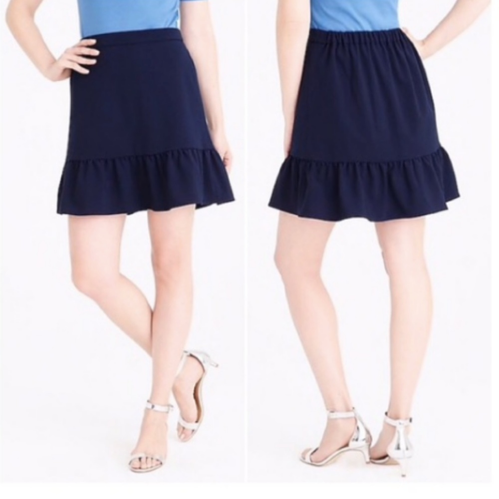 J CREW Navy Blue Flounce Ruffle Mini Skirt 8